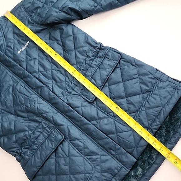 Columbia Women's Quilted Water Resistant Teal Emerald Green Jacket Faux Fur Sz M - Picture 15 of 16